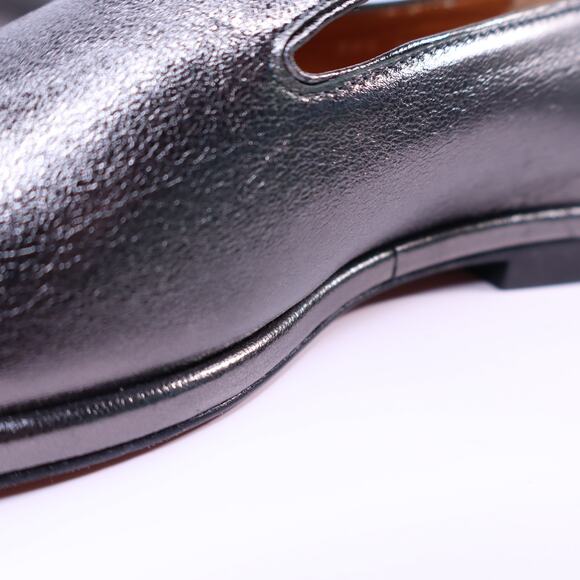 CLERGERIE Olympia Leather Smoking Loafers Pewter Metallic Flats Women's 39.5 - Picture 8 of 10